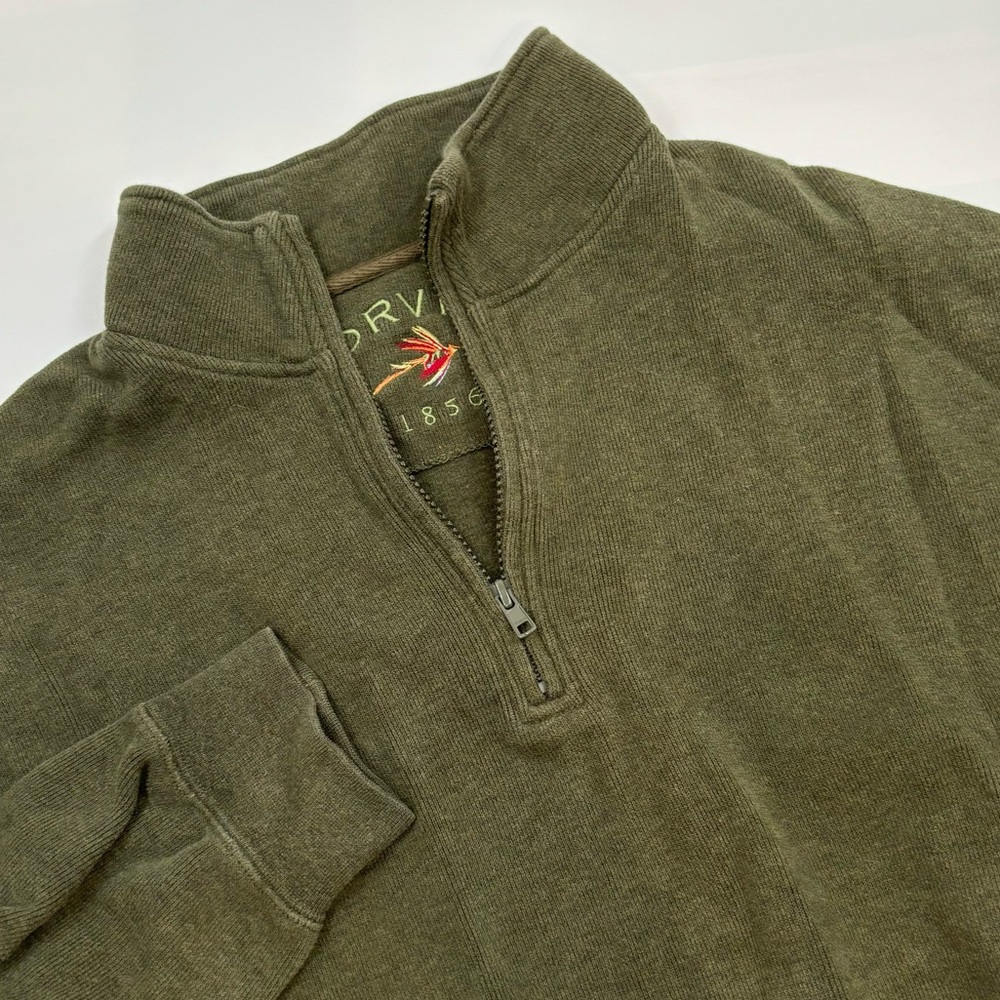 Orvis Men's L Cotton Quarter Zip Green Pullover‎ Sweater